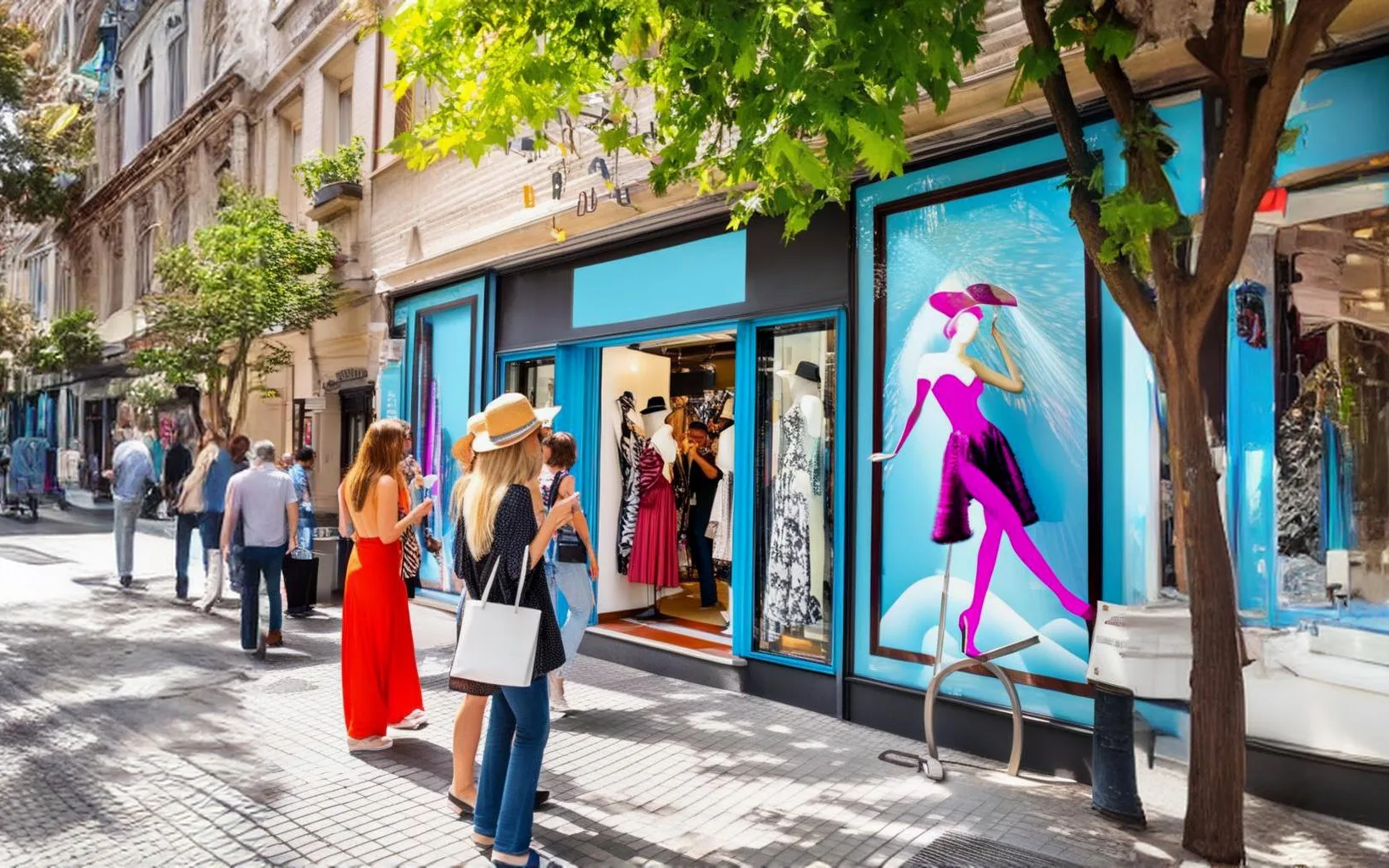 Frauen stehen vor einem Modegeschäft: Vielleicht aufgrund der erfolgreichen Marketingmaßnahmen des Shops